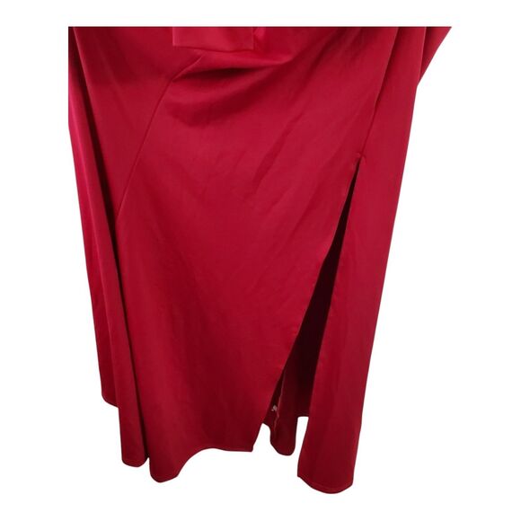 Bodycon Cocktail Maxi Dress V-Neck Bishop Sleeve High Split Ruched Red Formal - Picture 5 of 10